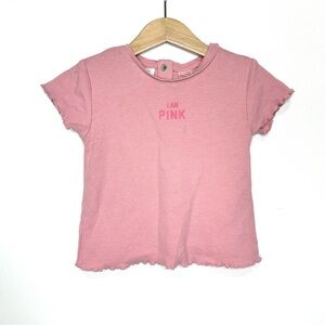 Zara Baby “I Am Pink” Ribbed Lettuce Hem T-Shirt Sz 12-18 mos